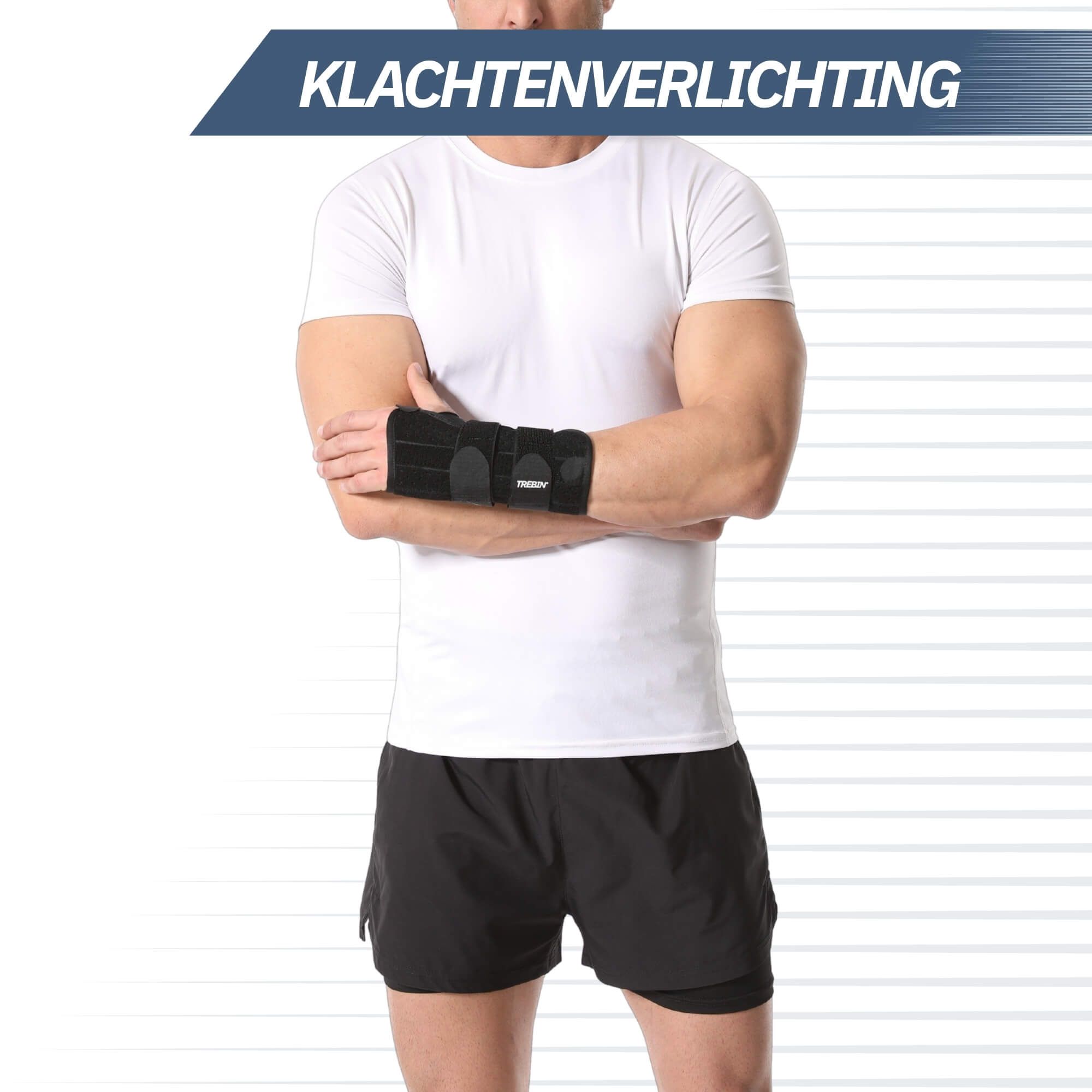 Man draagt polsbandage ter verlichting van klachten.
