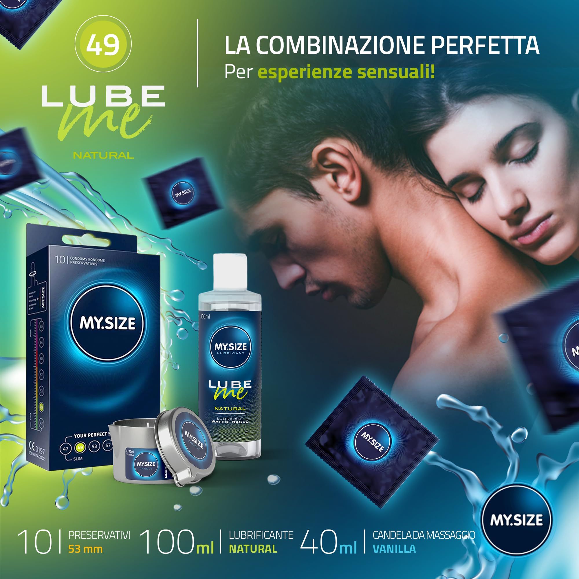 MY.SIZE PRO Préservatifs + LUBE ME Natural + Body Candle Set