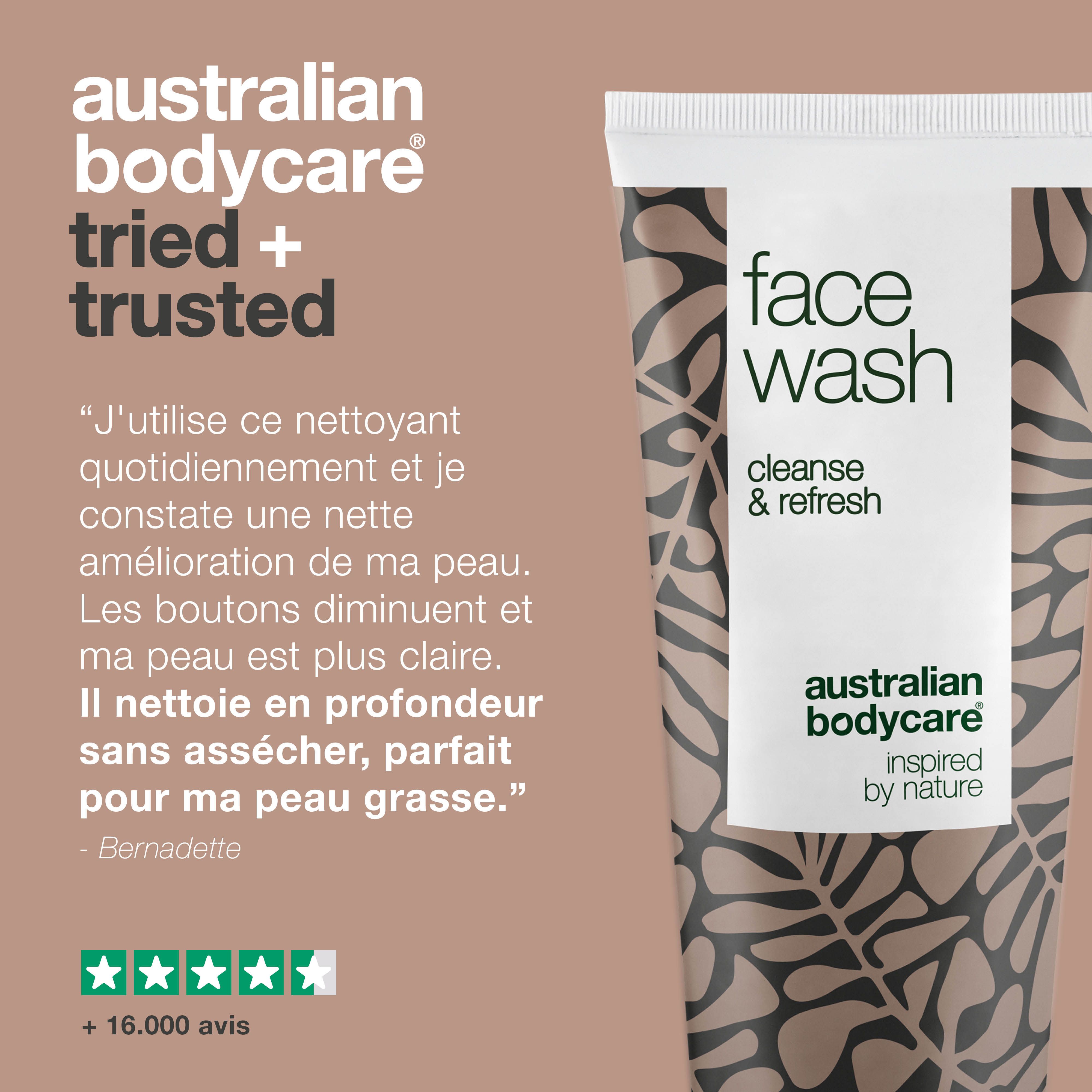 Diverses personnes avec des produits. Marque : Australian Bodycare.