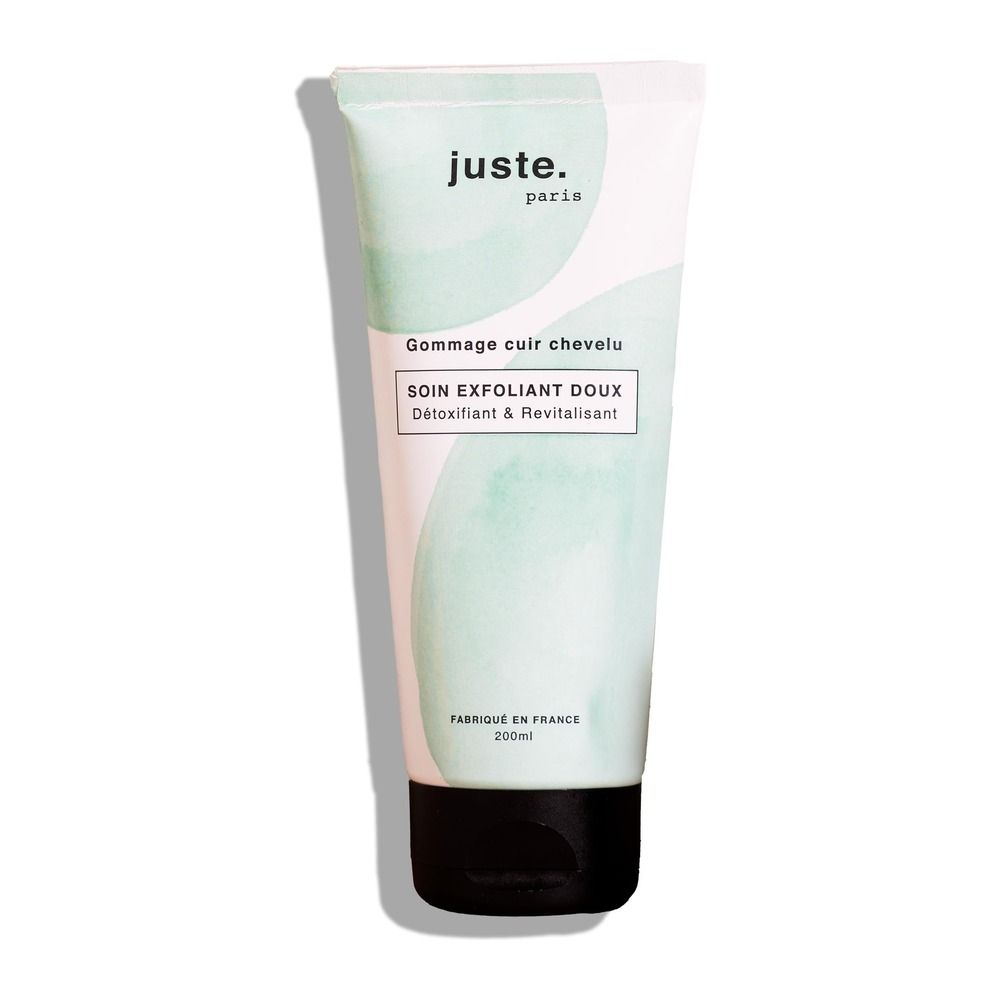 Groene tube met de tekst 'juste. paris soin exfoliant doux'.