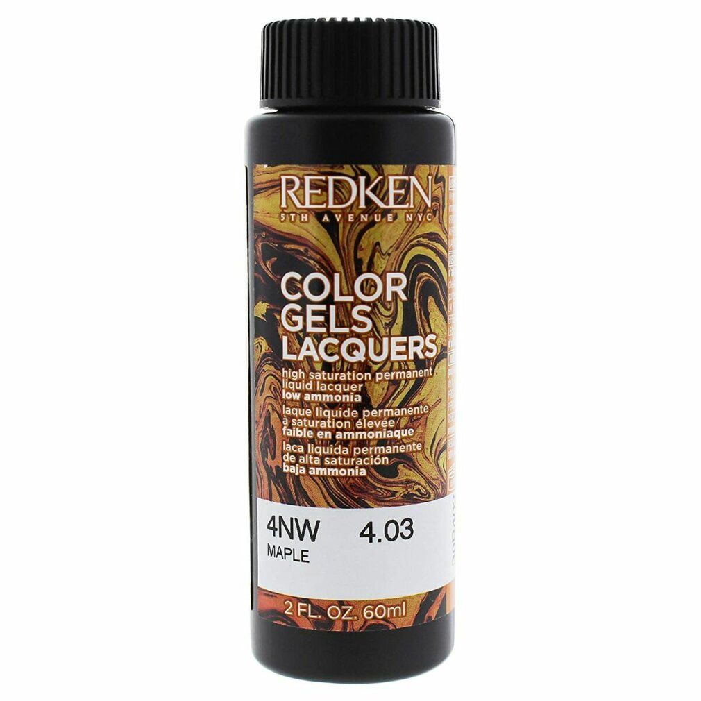Flacon Redken Color Gels Lacquers, bouchon noir. Teinte 4NW Maple. Contenance 60ml.