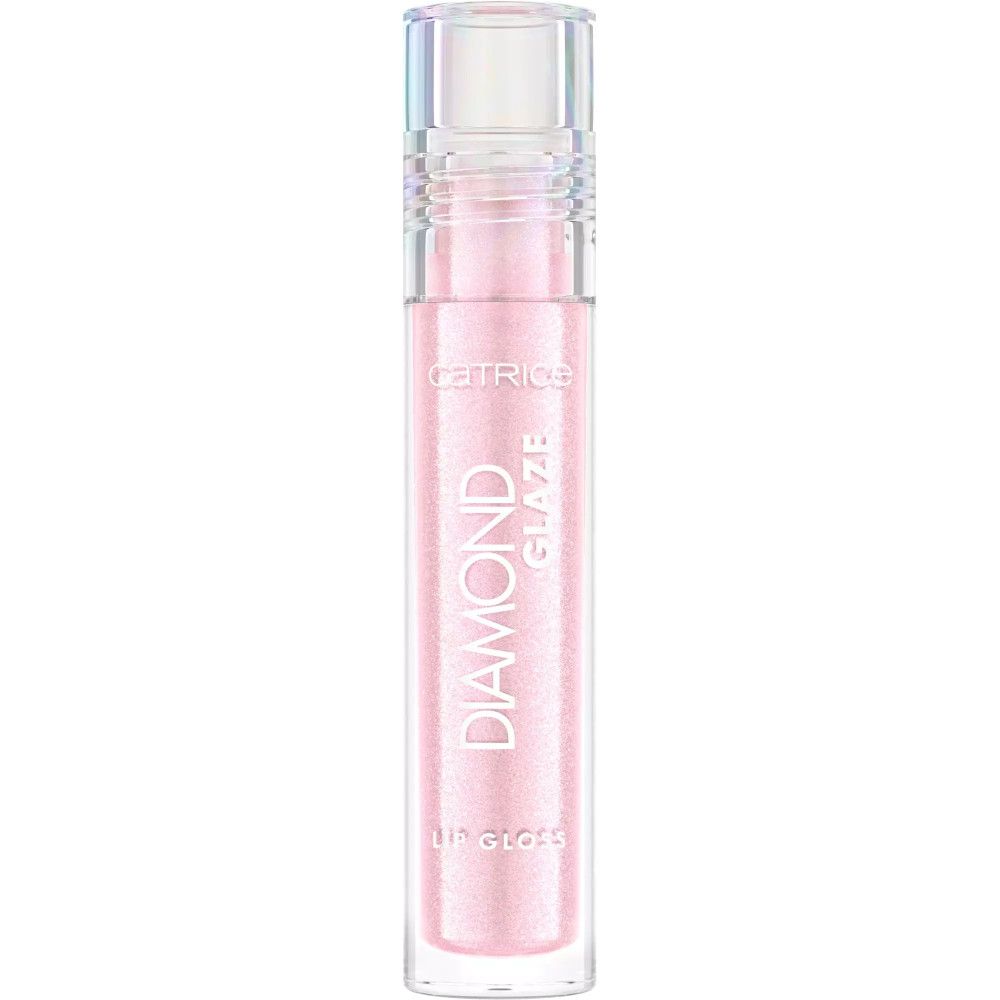 Transparante lipgloss tube met roze inhoud. Opschrift "DIAMOND GLAZE LIP GLOSS".