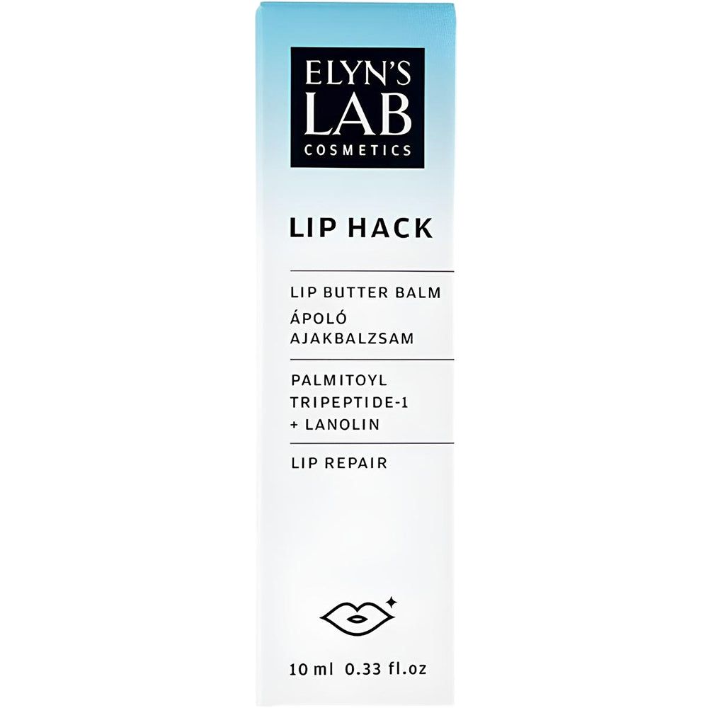 Verpakking van ELYN'S LAB Lip Hack lippenbalsem met productinformatie.