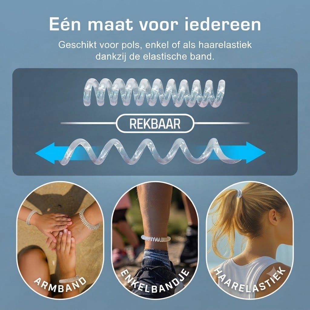 Transparante spiraalvormige elastiek voor haar, ook te gebruiken als armband of enkelbandje.