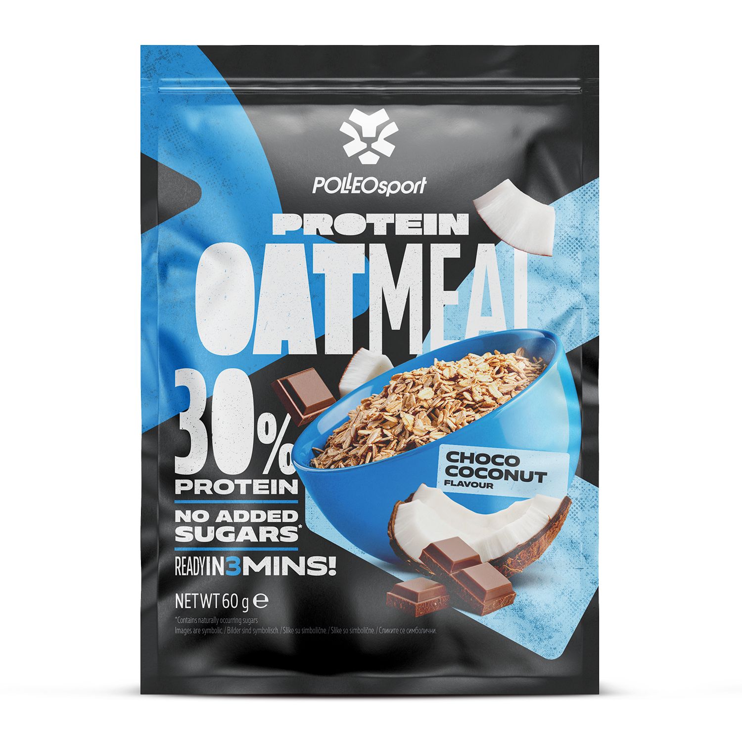 Polleosport Proteïne Havermout, Chocolade Kokos smaak, 30% eiwit, geen toegevoegde suikers, 60g.