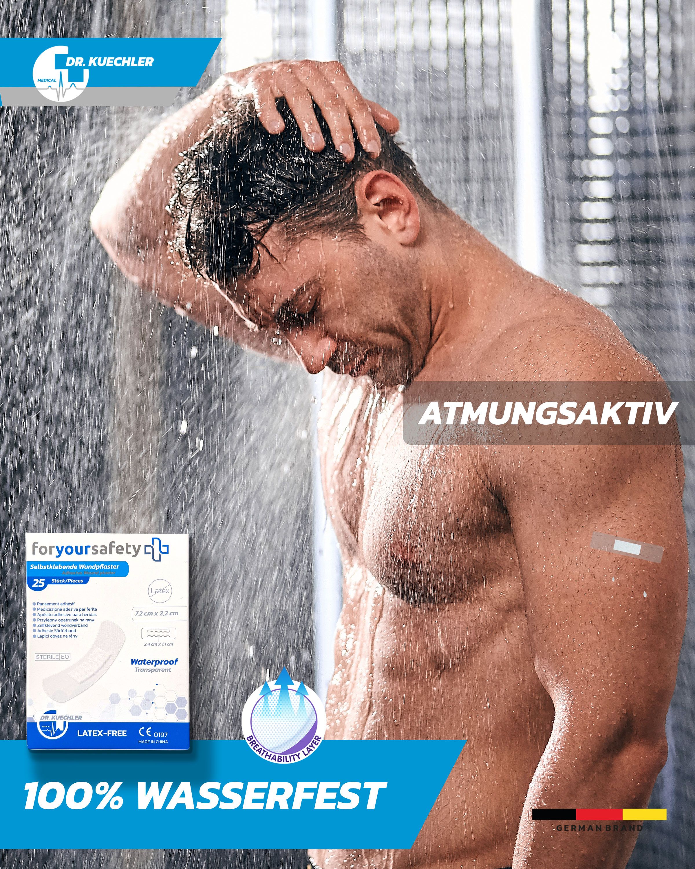 Dr. Kuechler Medical®:  steriele, waterbestendige pleisters voor de douche, voor de gevoelige huid