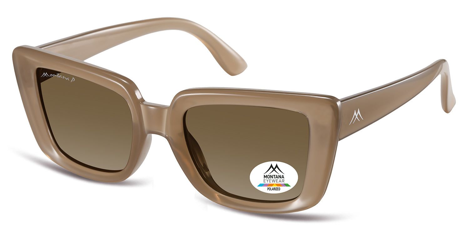 Lunettes de soleil marron. Logo Montana Eyewear sur le verre. Verres polarisés.