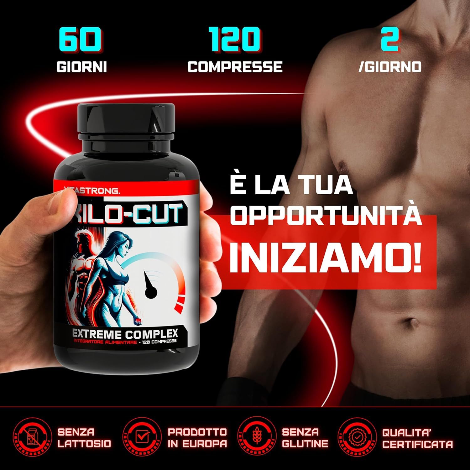 Vitastrong KILO-CUT fles. Premium formule. Met Glucomannan, L-Carnitine, Garcinia. Premium kwaliteit. Hoge dosering.