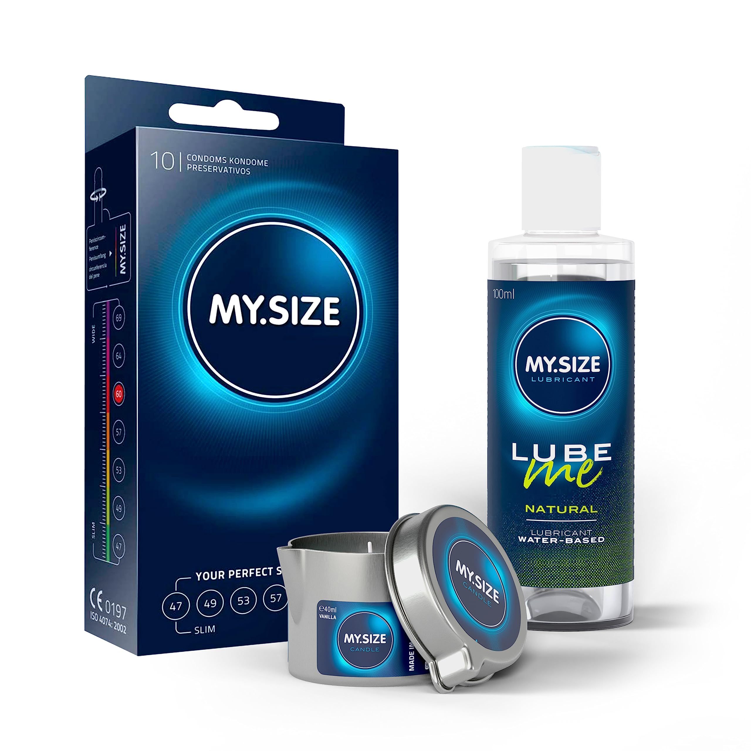 MY.SIZE PRO Préservatifs + LUBE ME Natural + Body Candle Set