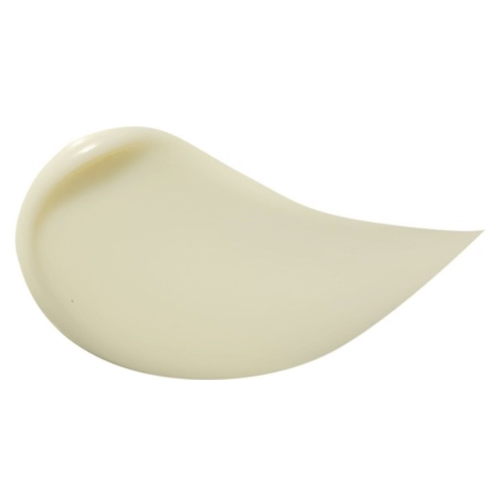 Close-up van een crème-kleurige klodder. Gladde, gebogen vorm. Geen verdere details zichtbaar.