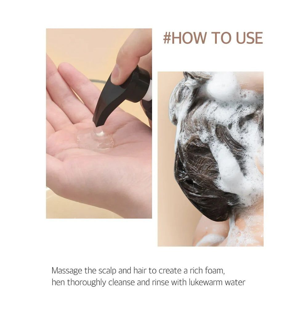 Gebruiksinstructies: shampoo in de hand en schuim op het haar.