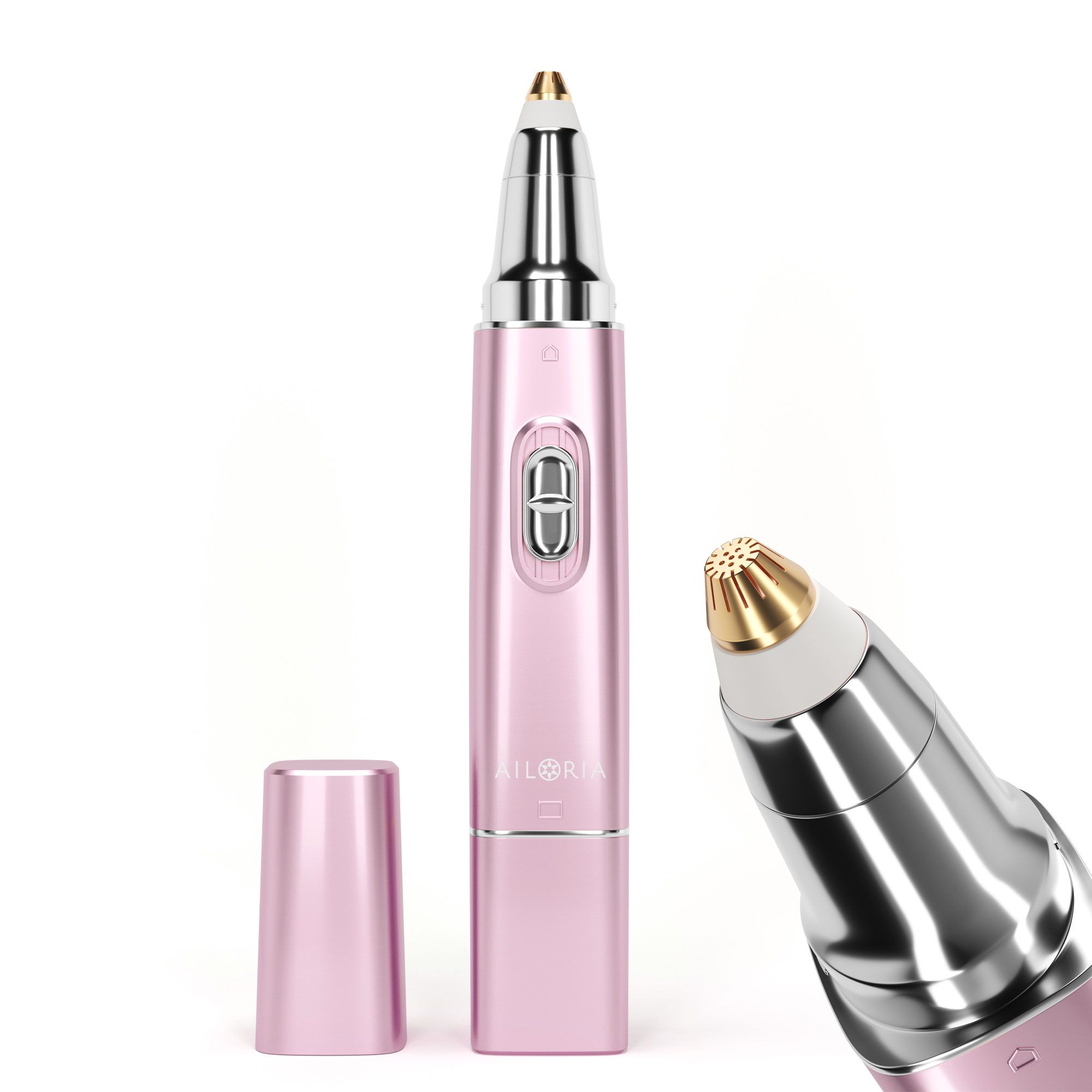 Rasoir rose avec deux têtes. Une pour le nez, l'autre ronde. AILORIA LIBERTY Rasoir 2 en 1.