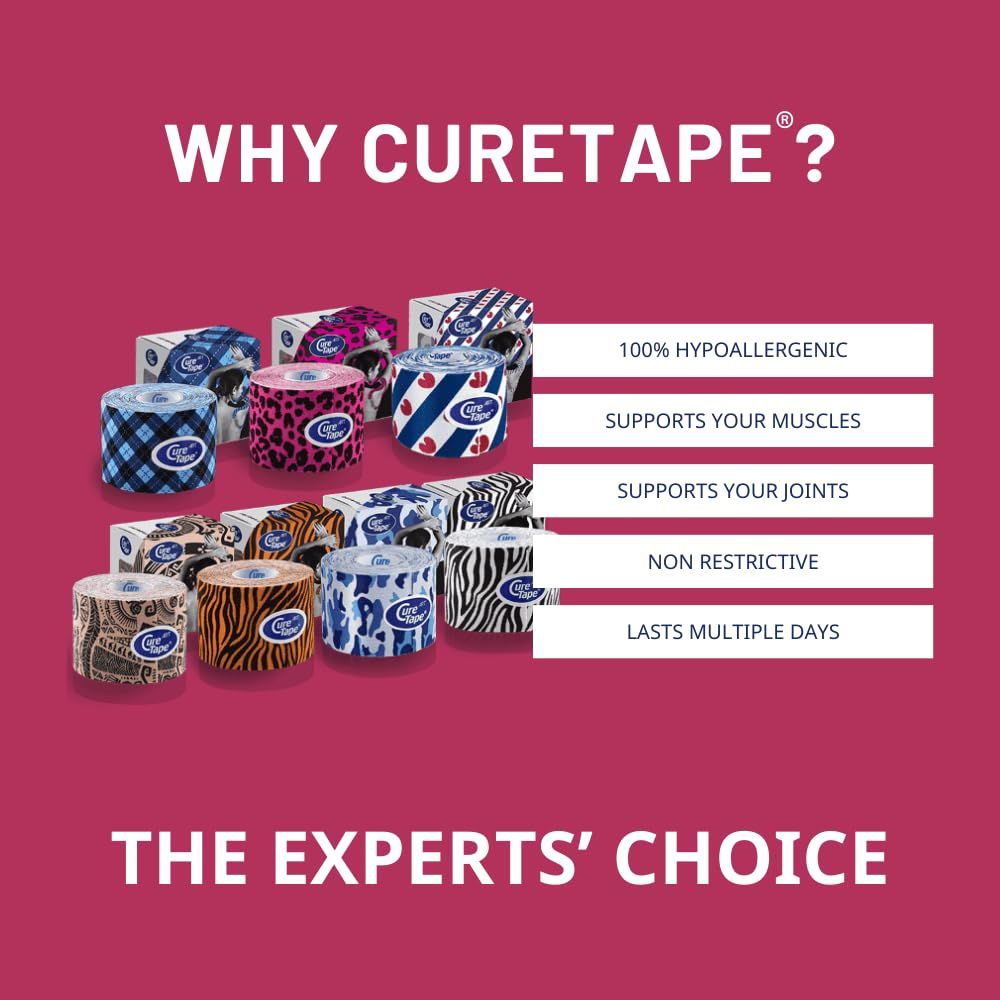 Plusieurs rouleaux CureTape dans divers motifs, dont un léopard.