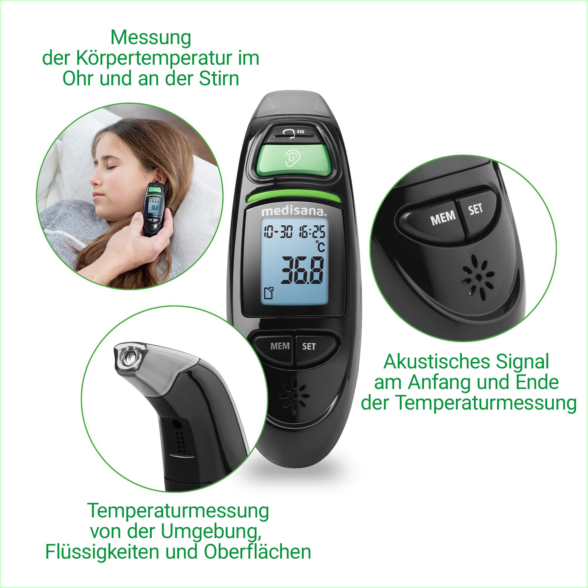 Thermomètre sans contact mesure la température corporelle, ambiante, des liquides et surfaces.