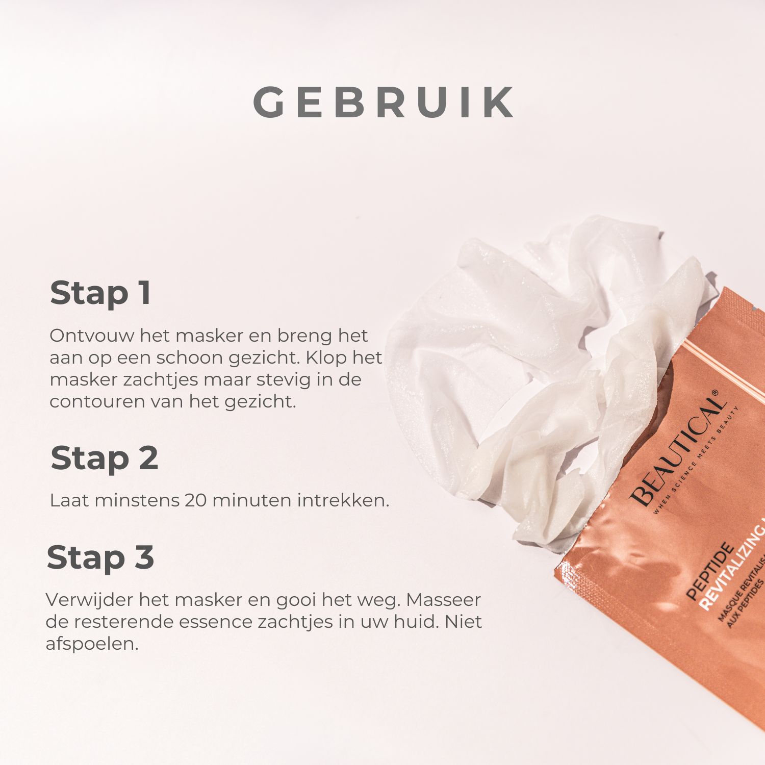 Vrouw met masker en verpakkingen. Tekst. Roze achtergrond. 20 minuten.