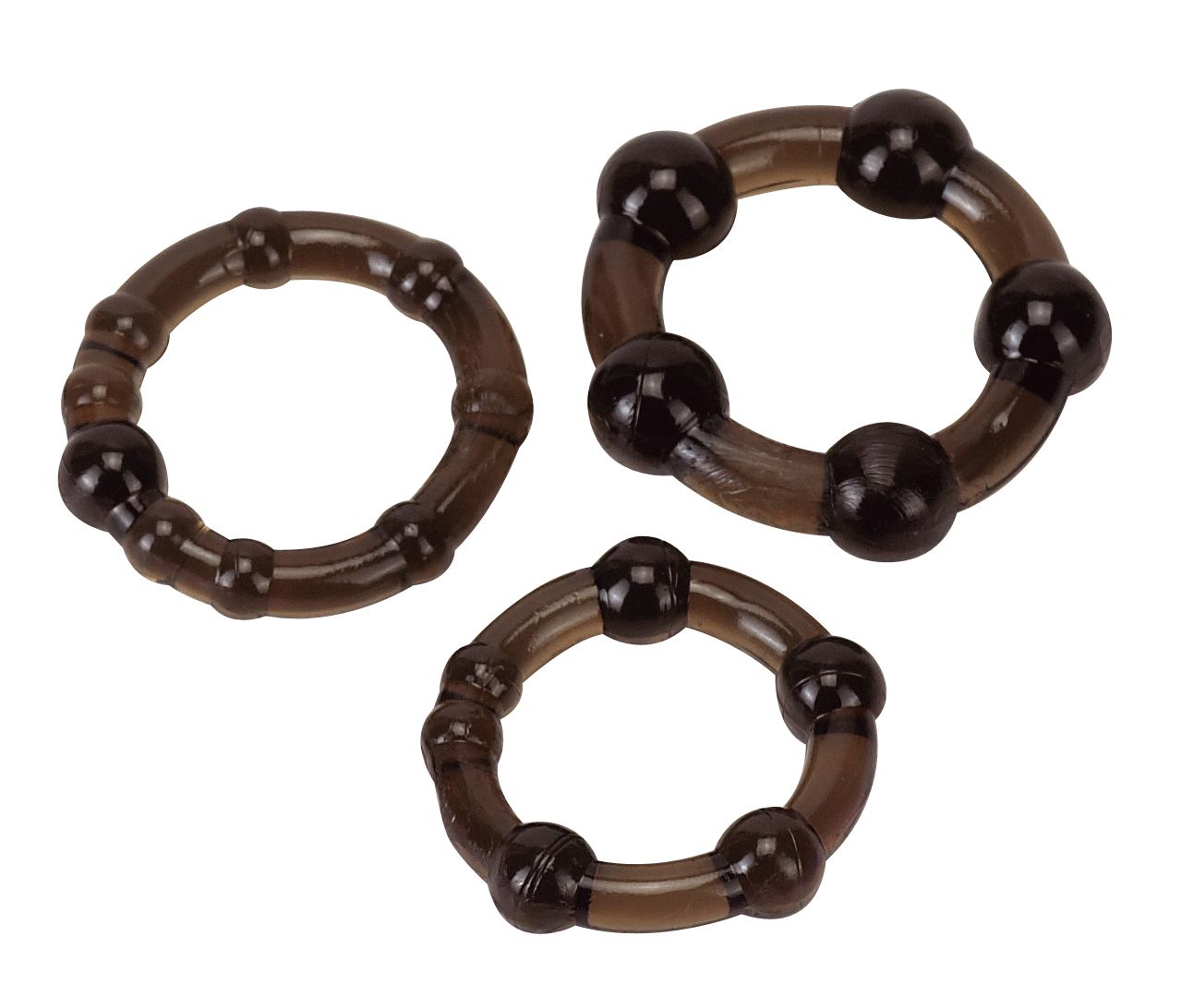 Drie zwarte Pro Rings in verschillende maten met noppen.