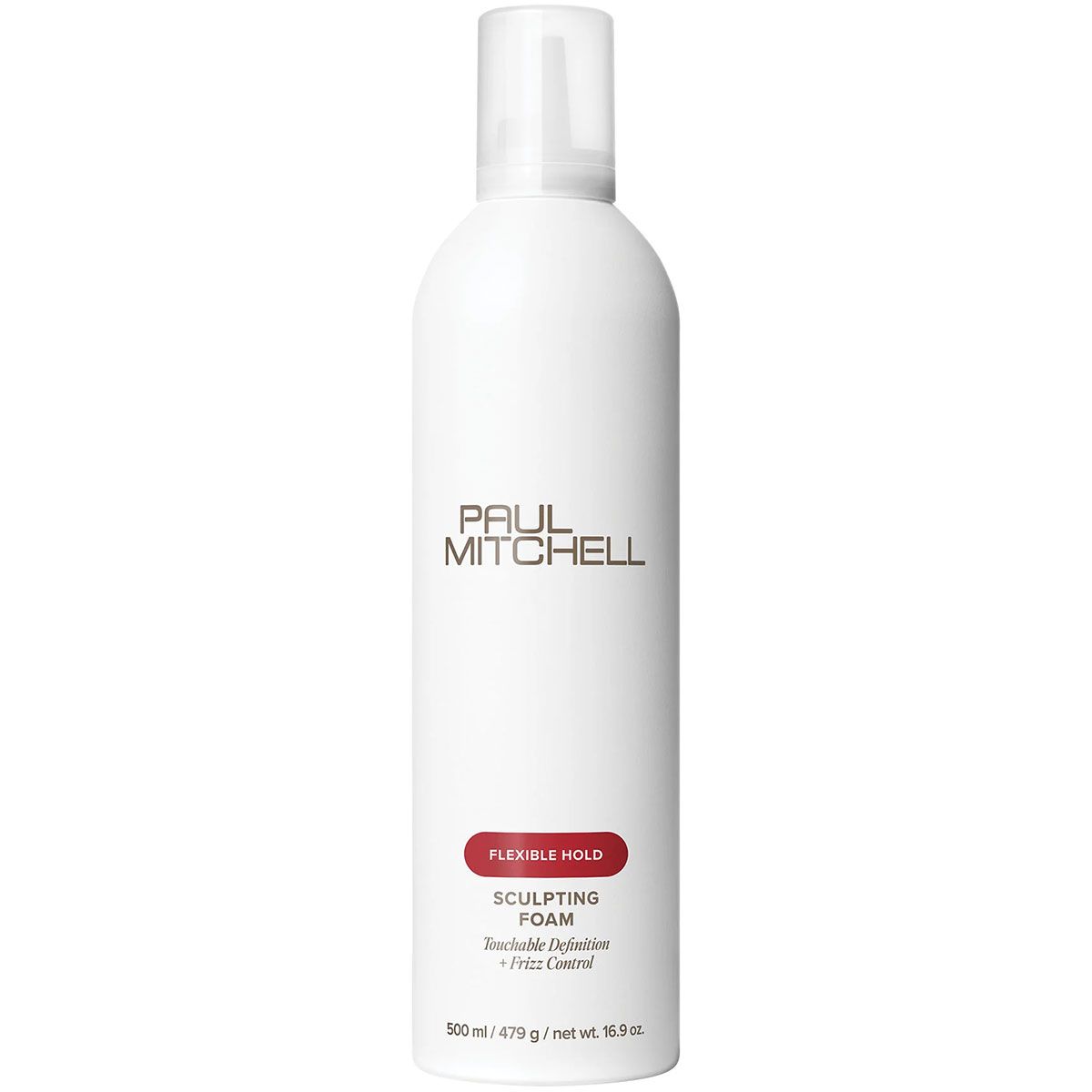 Paul Mitchell Sculpting Foam à tenue flexible. Flacon blanc avec étiquette rouge.