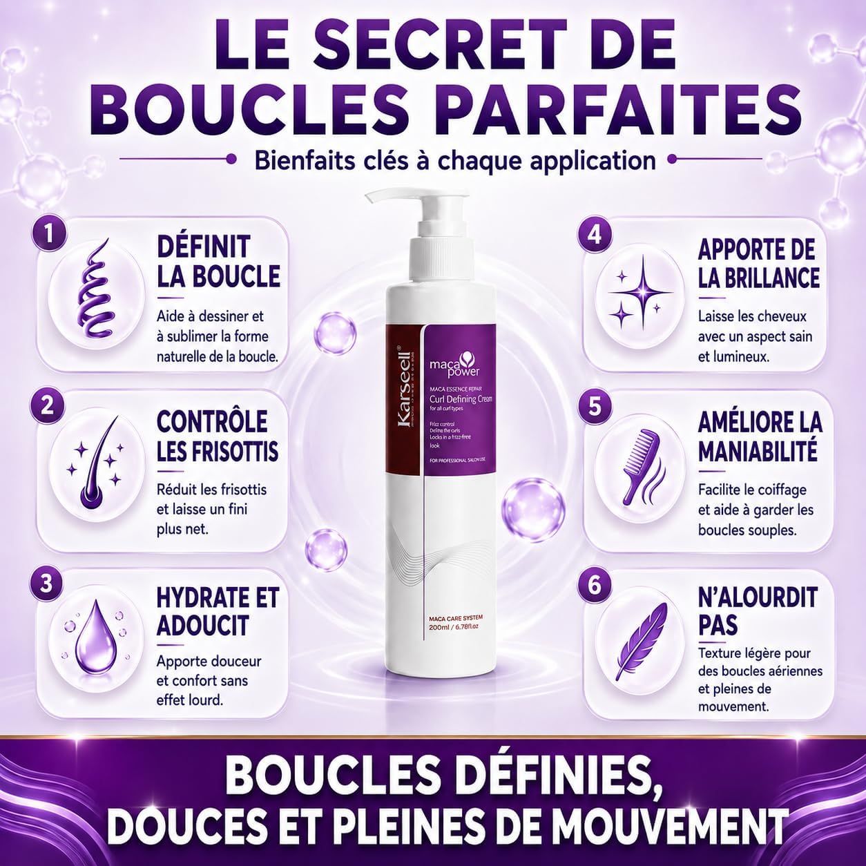Flacon pompe de crème définissant les boucles, 250ml.