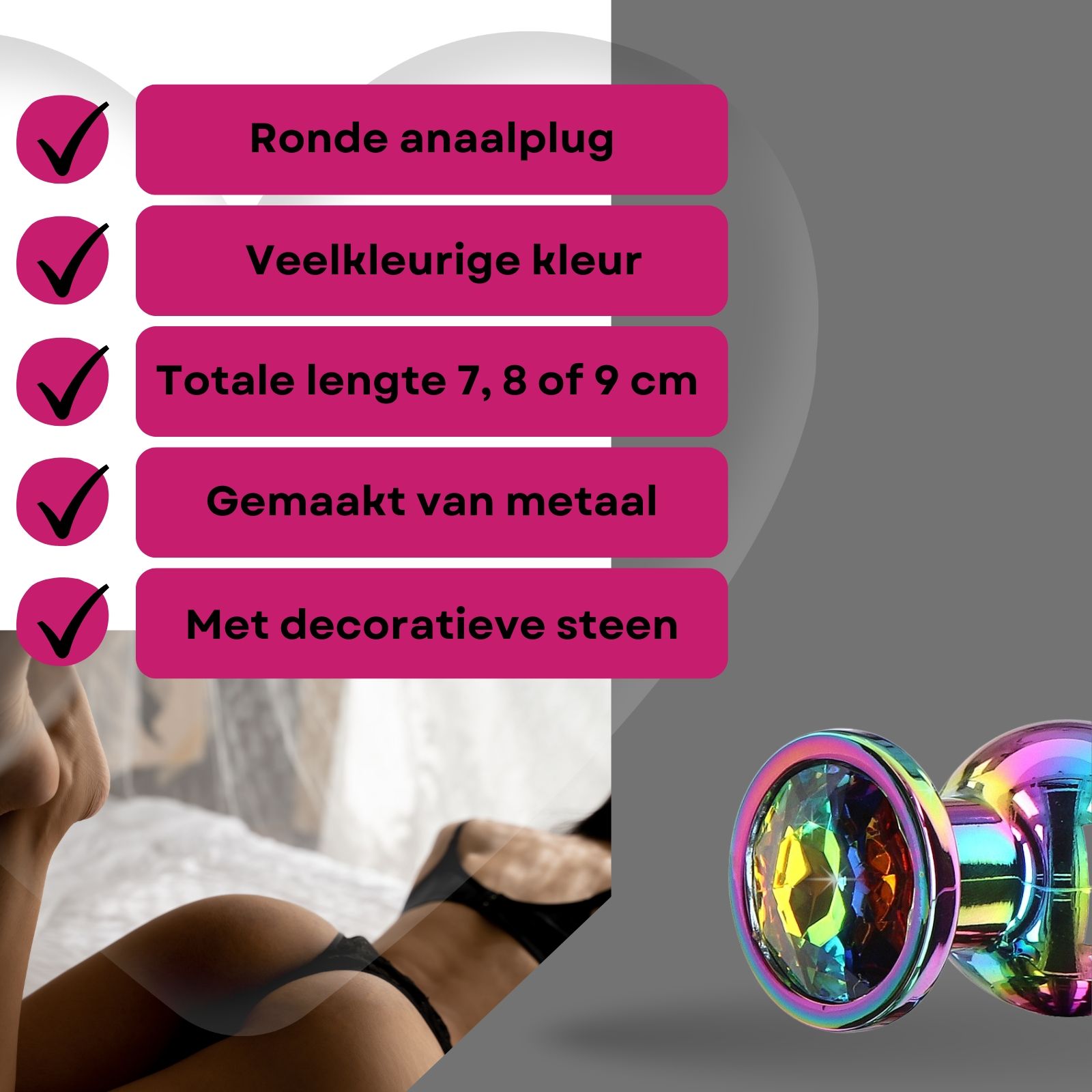Lovelyness- Anale plug multicolor rond met decoratieve metalen steen