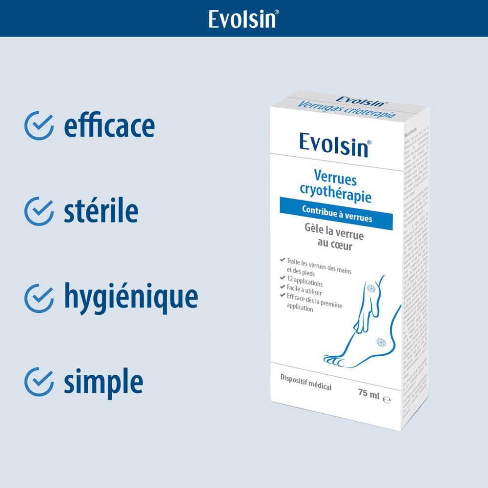 Médecin avec boîte et spray Evolsin. Texte : Approuvé par les dermatologues.