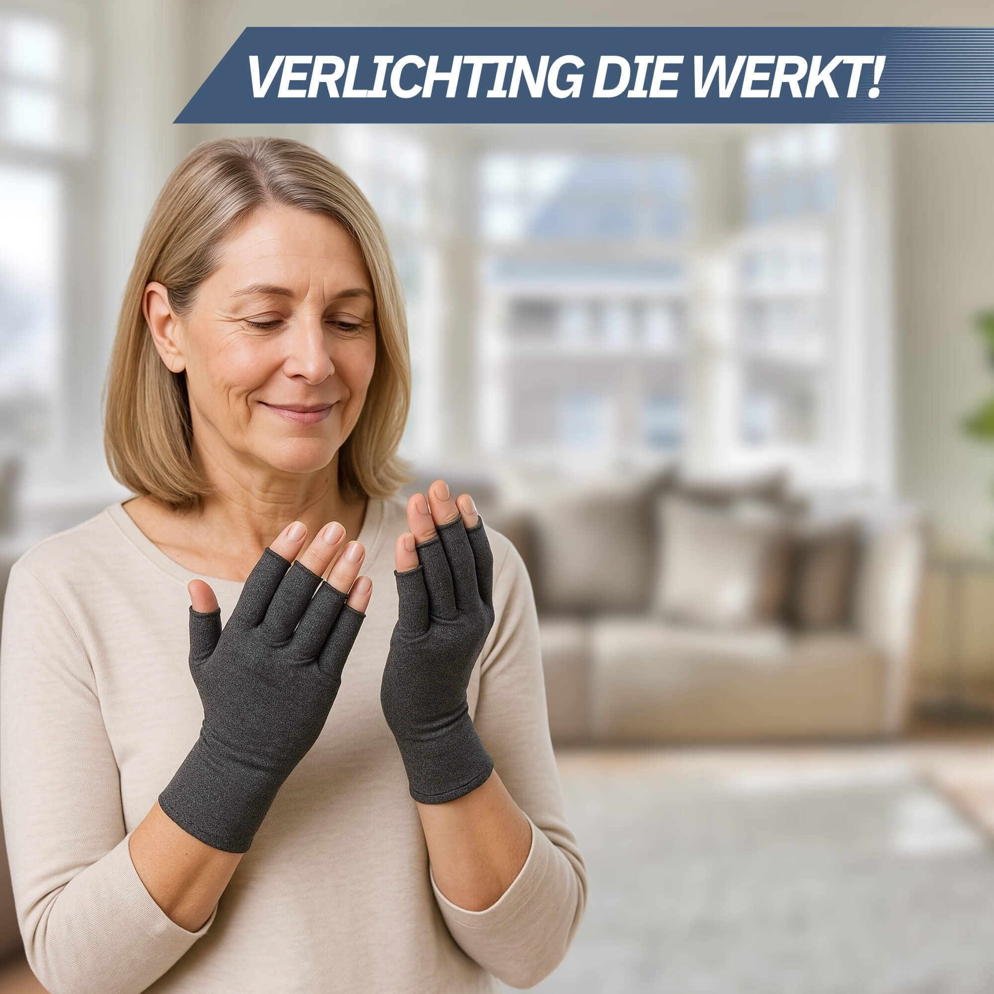 Homme portant des gants sans doigts offrant un soulagement de la douleur et une meilleure circulation.