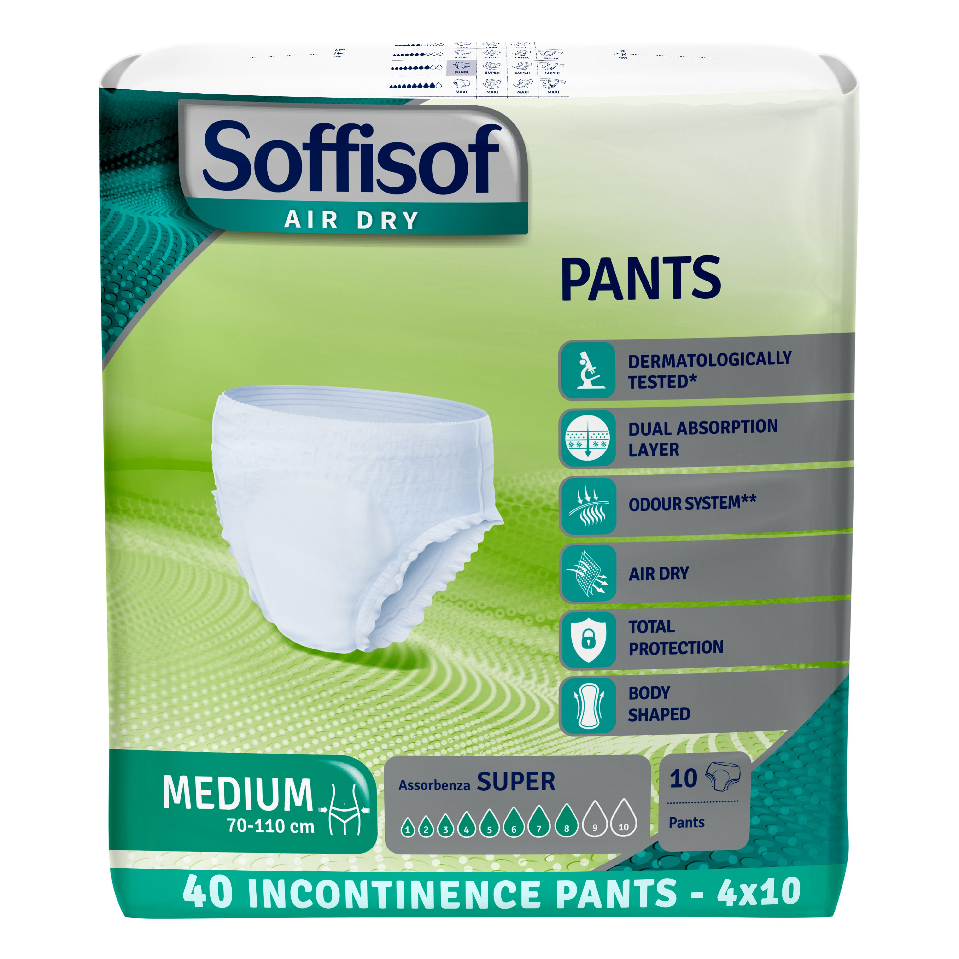 Soffisof Air Dry Pants. Medium, 70-110 cm. 10 Pants. Dermatologisch getest. Dubbele absorptielaag.