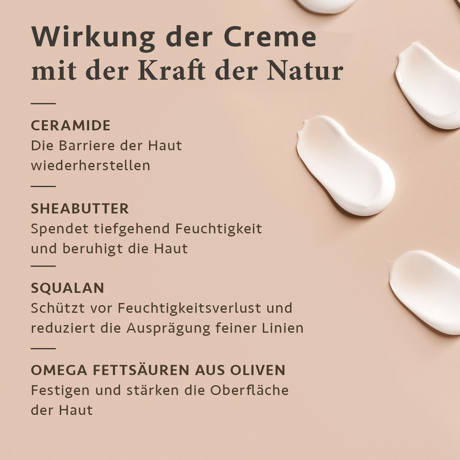 Action de la crème: Céramides restaurent la barrière cutanée. Le beurre de karité hydrate.