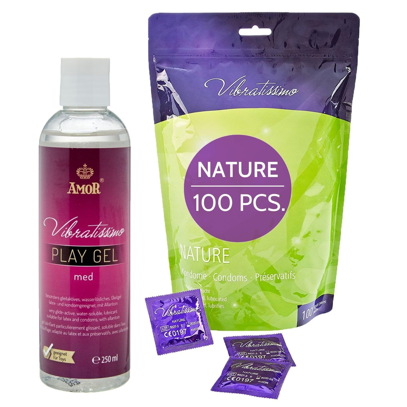 Vibratissimo Condooms Nature + Play Gel Set