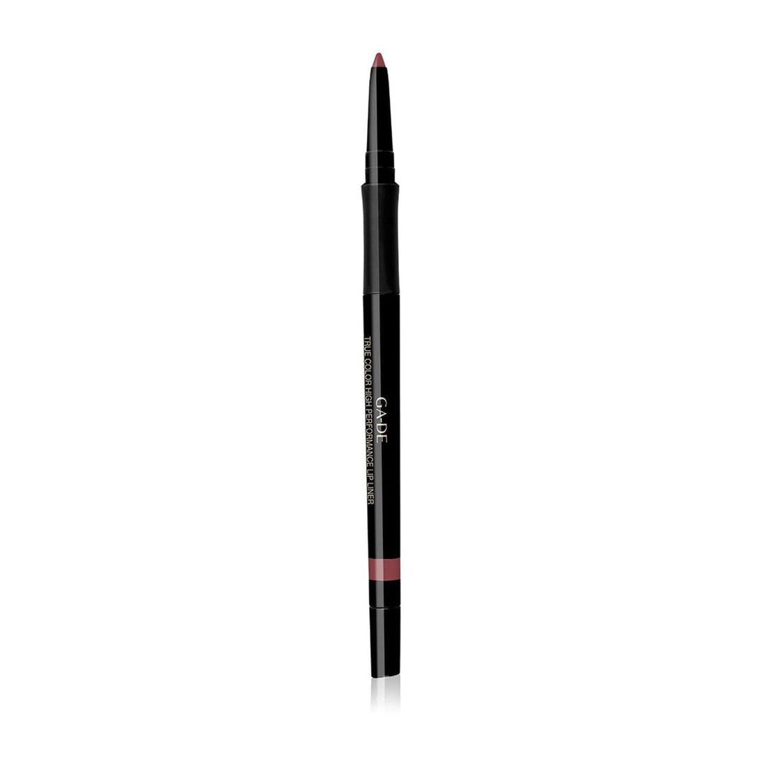 Zwarte lipliner met roze stift. Opschrift: GA-DE True Color High Performance Lip Liner.