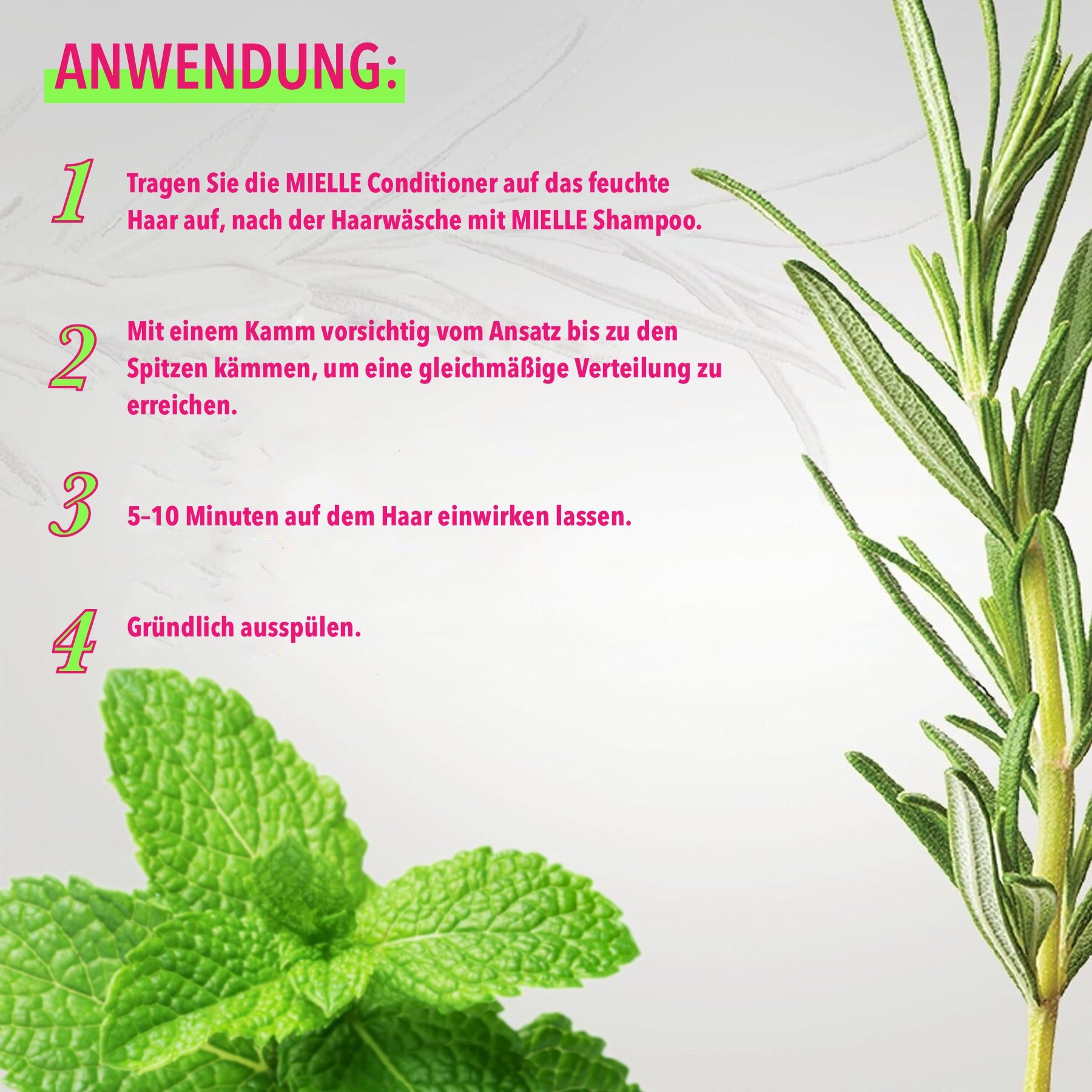 Application : Appliquer le conditionneur Mielle sur cheveux humides. Peigner. Laisser agir 5-10 minutes. Rincer abondamment.