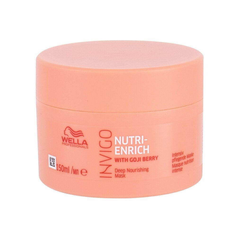 Perzikroze ronde pot. Opschrift: Wella Invigo Nutri-Enrich Deep Nourishing Mask. Met gojibes. 150ml.