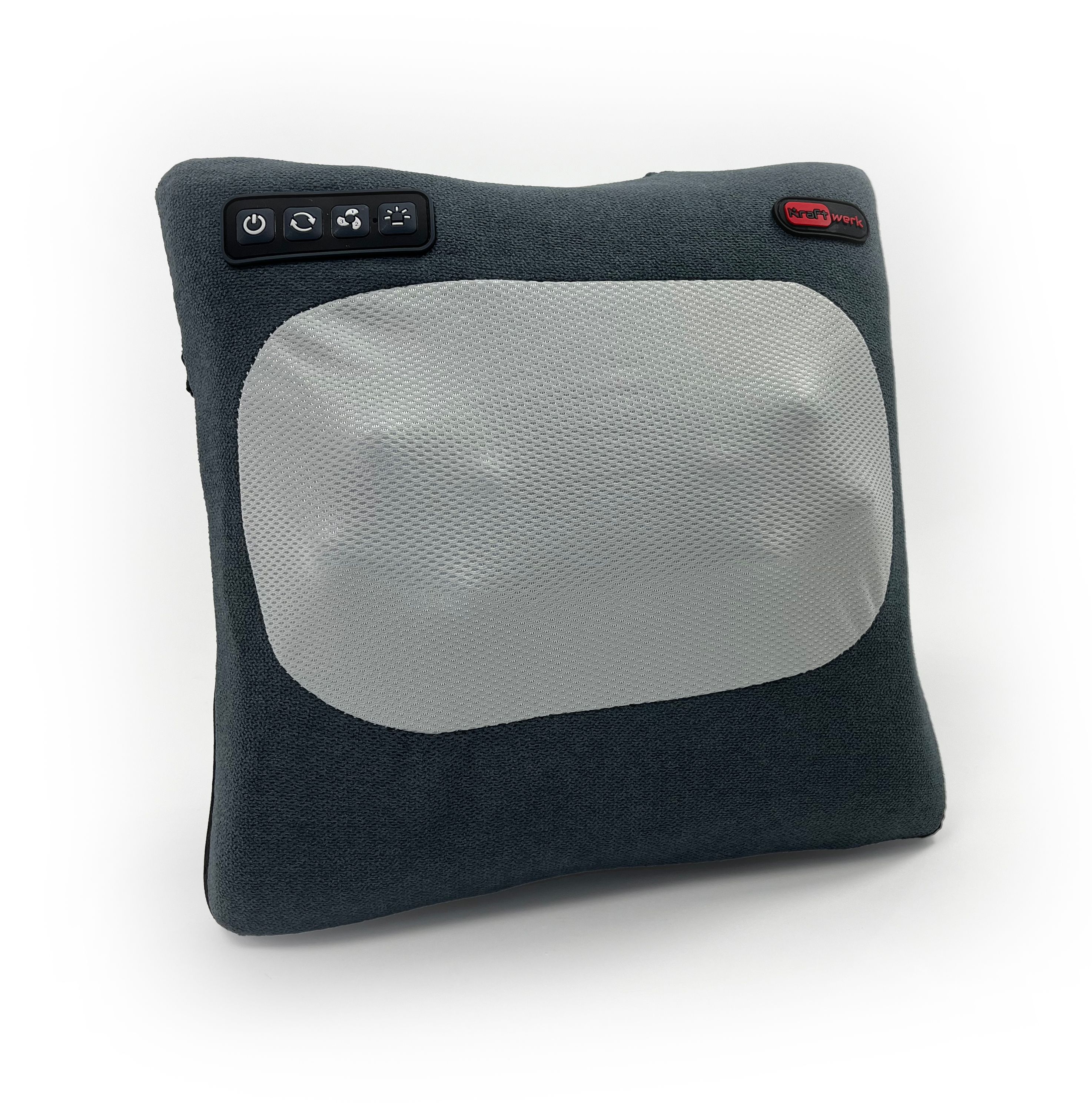 Grijs massagekussen met shiatsu-functie, warmtefunctie en 3 intensiteitsniveaus.