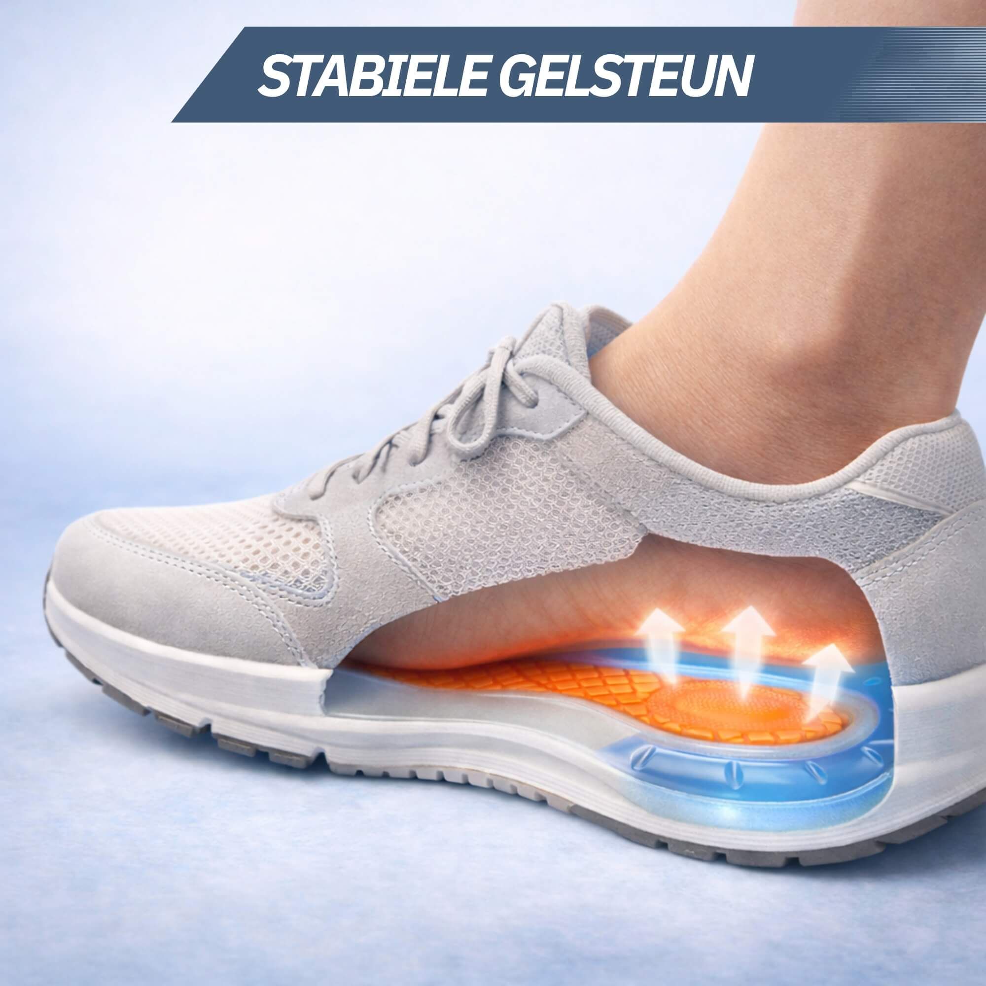 Binnenzool met gel-elementen voor schokabsorptie in de schoen.