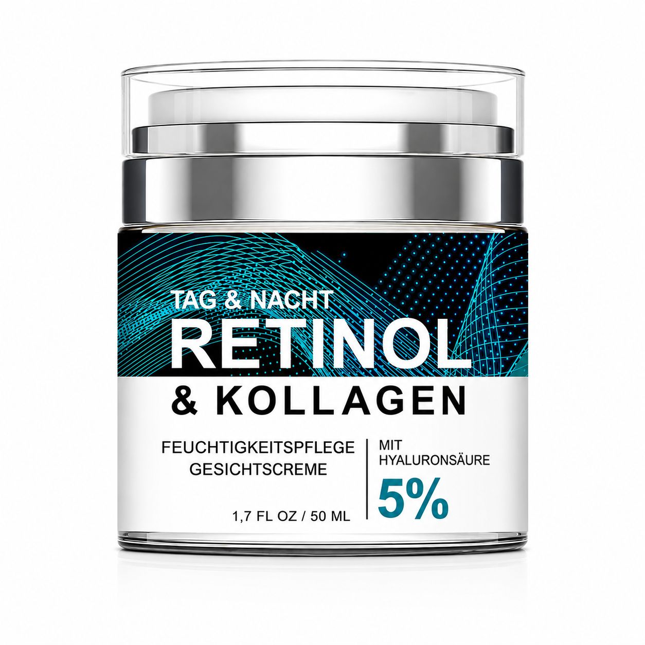 Crème visage Soleneva Rétinol & Collagène dans un pot argenté au design bleu.