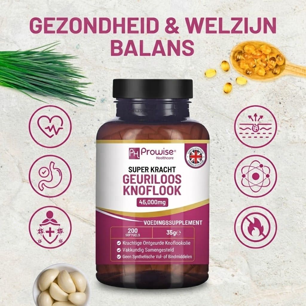 Prowise Odourless Garlic capsules, 45.000mg, 200 stuks, hoge biologische beschikbaarheid.