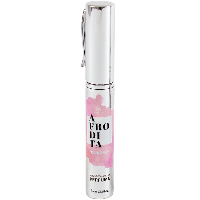 Un vaporisateur argenté avec l'inscription 'Afrodita Perfume for Women'.