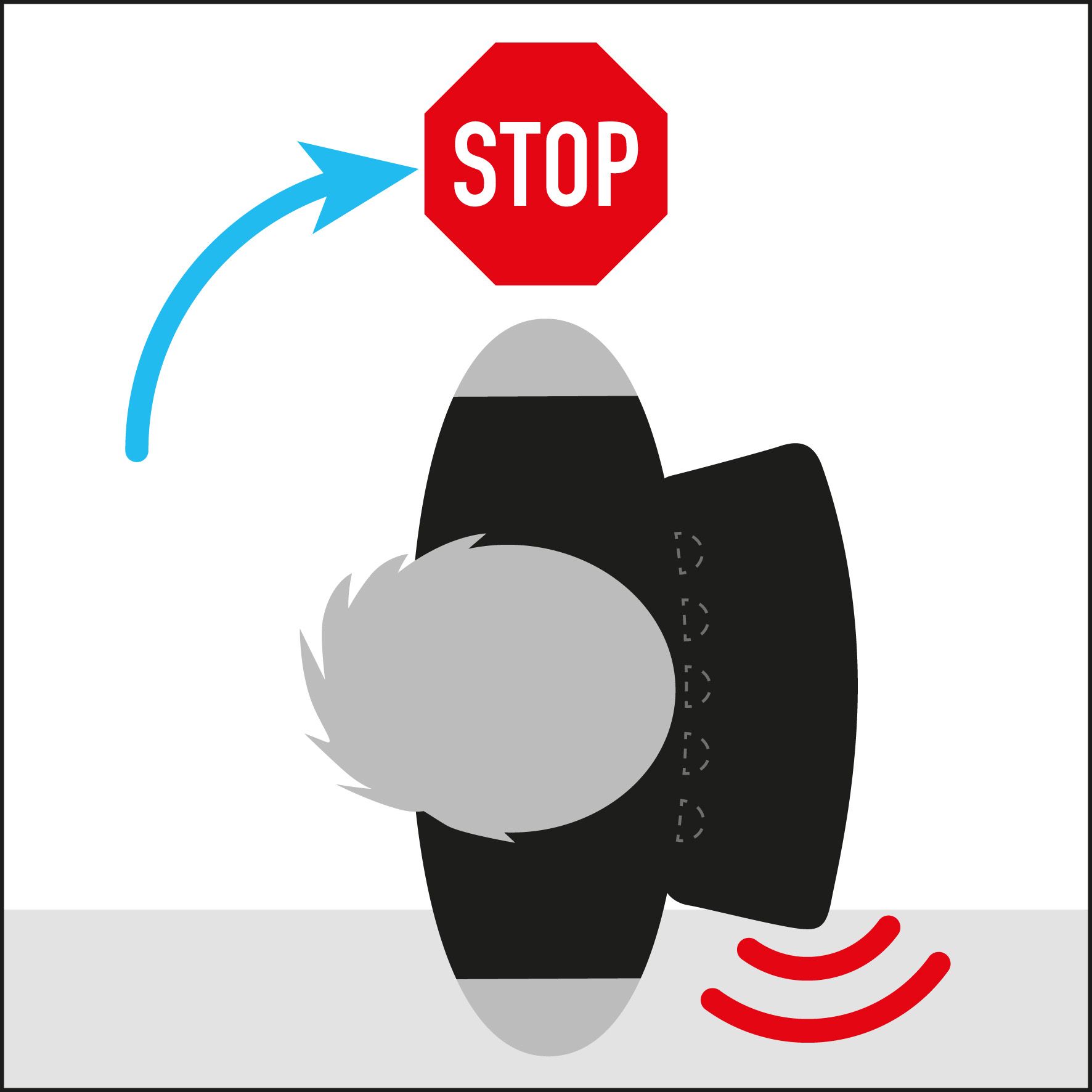 Grafiek: Anti-snurkvest 2.0 met stopbord en trillingssymbool.