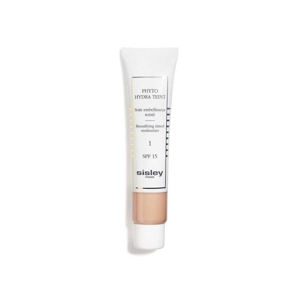 Tube blanc Sisley Phyto Hydra Teint 1. Hydratant teinté beige. SPF 15. Vue du produit.