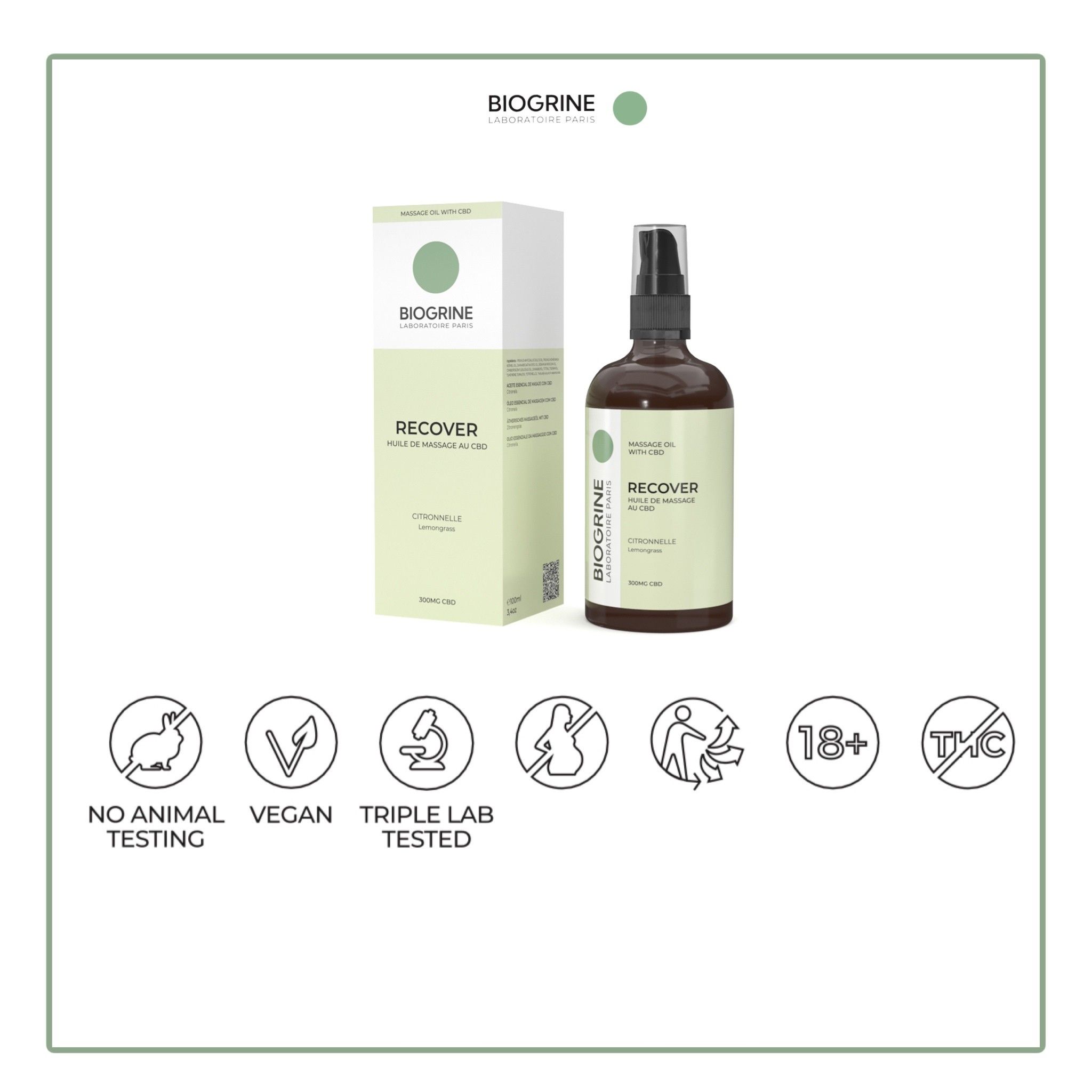 BIOGRINE "RECOVER" CBD-massageolie met citroengras