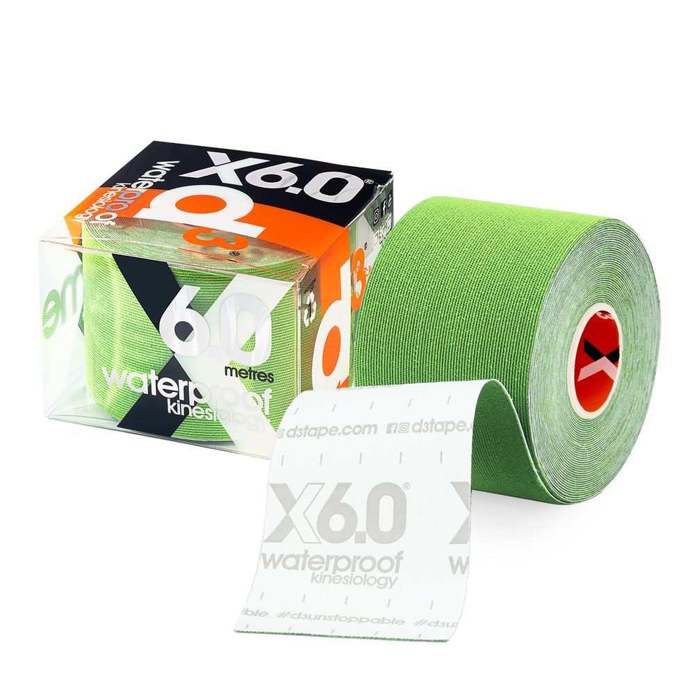 Bande de kinésiologie verte X6.0, imperméable, 60 mètres, en boîte et rouleau.