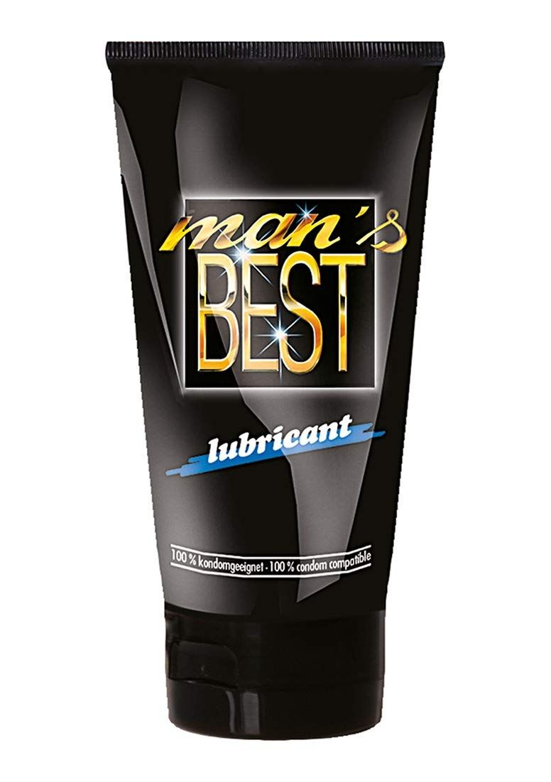 Zwarte tube met "man's BEST lubricant" opdruk. 100% condoom compatibel.