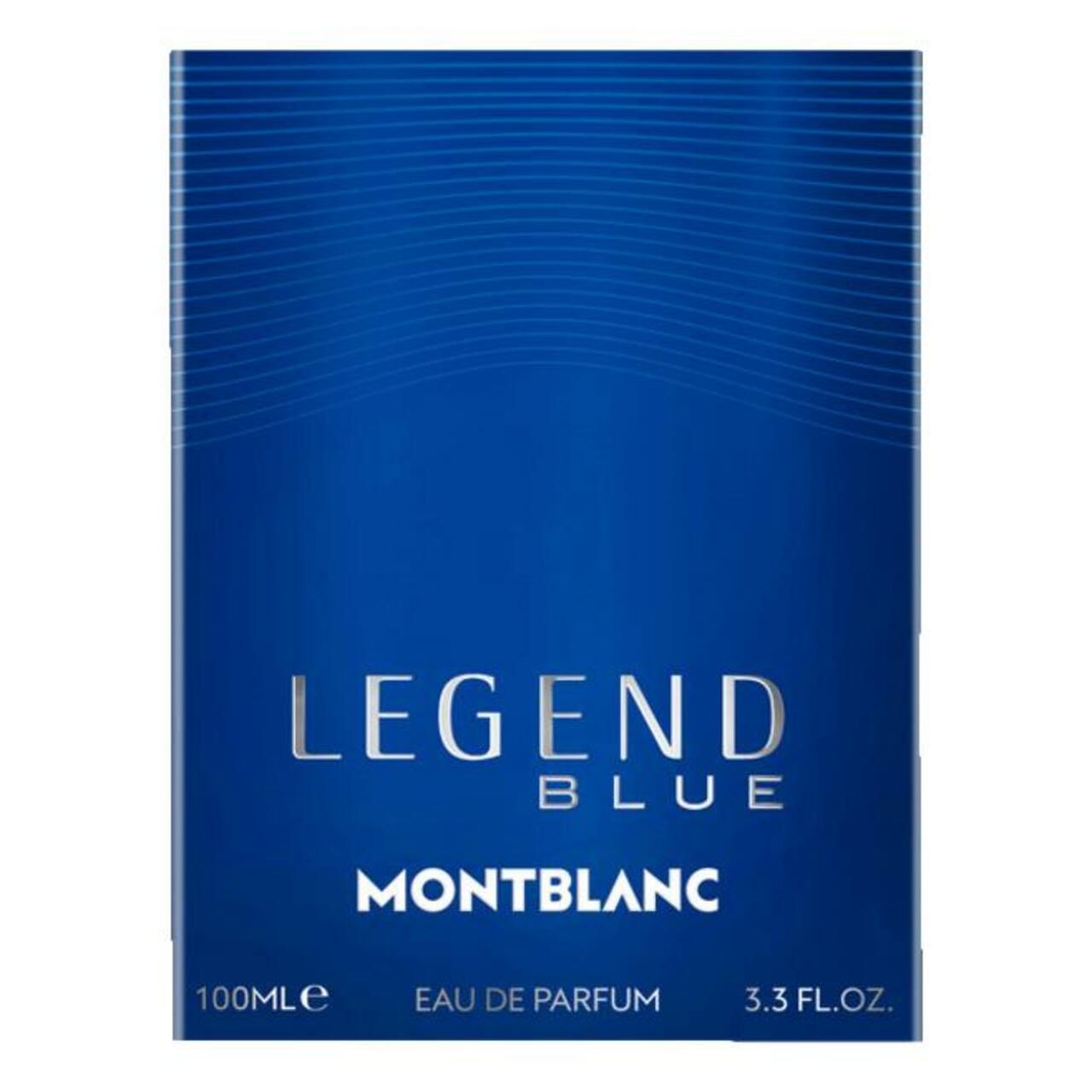 Montblanc Legend Blue EdP Nat. Spray, emballage. Bleu, inscription Legend Blue, nom de la marque, 100ml.