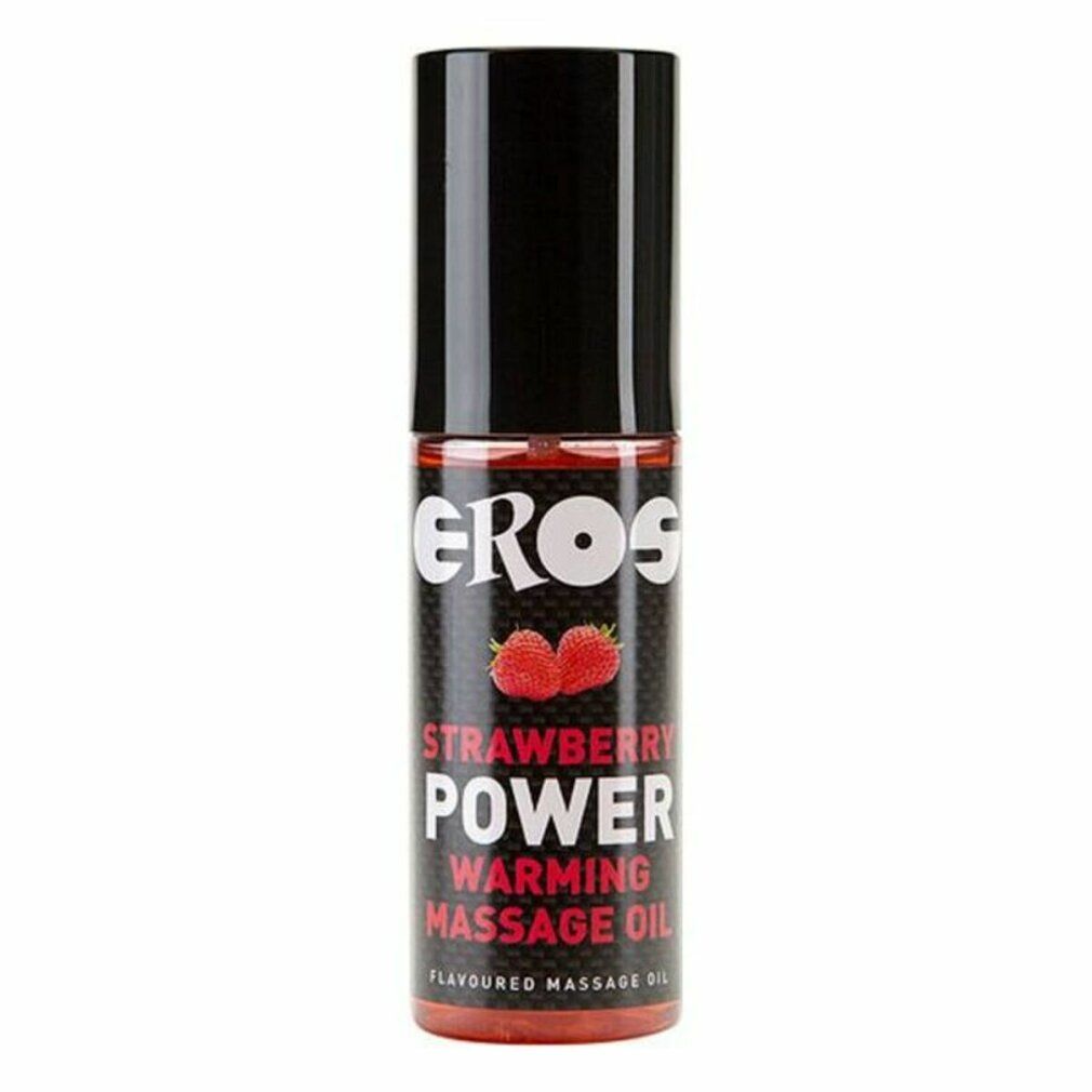 Eros Power Warming massageolie, aardbeiensmaak, 100ml fles.