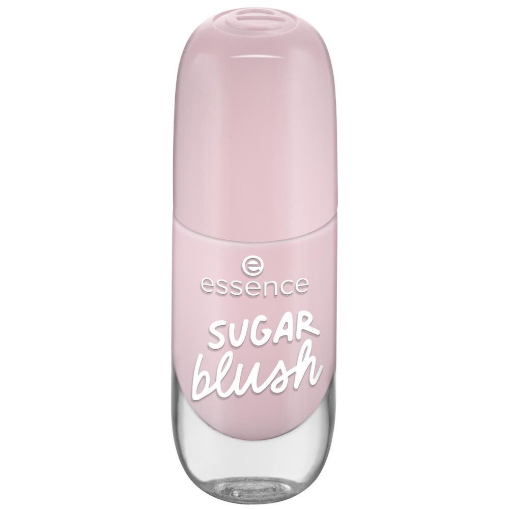 Flacon de vernis à ongles. Teinte rose. Inscription 'essence SUGAR blush'.