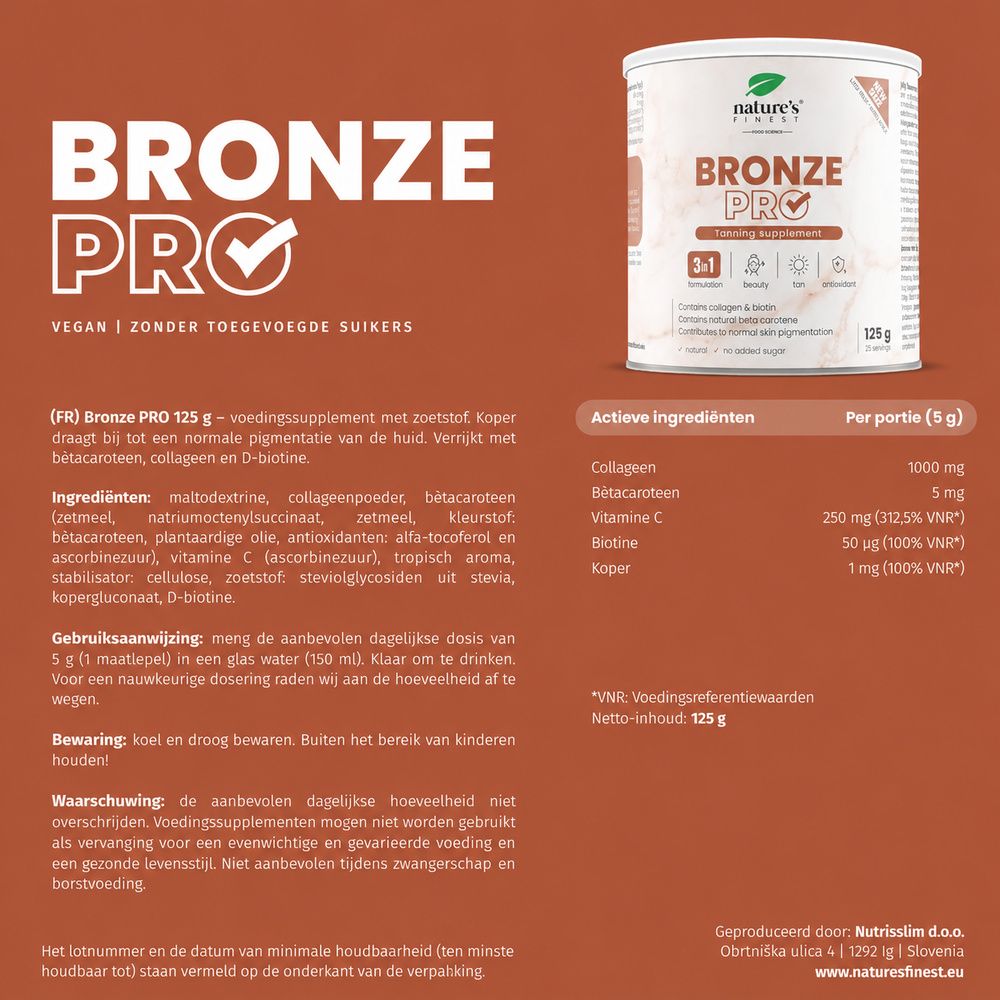 Pot Nature's Finest Bronze Pro met voedingswaarden en ingrediënten.