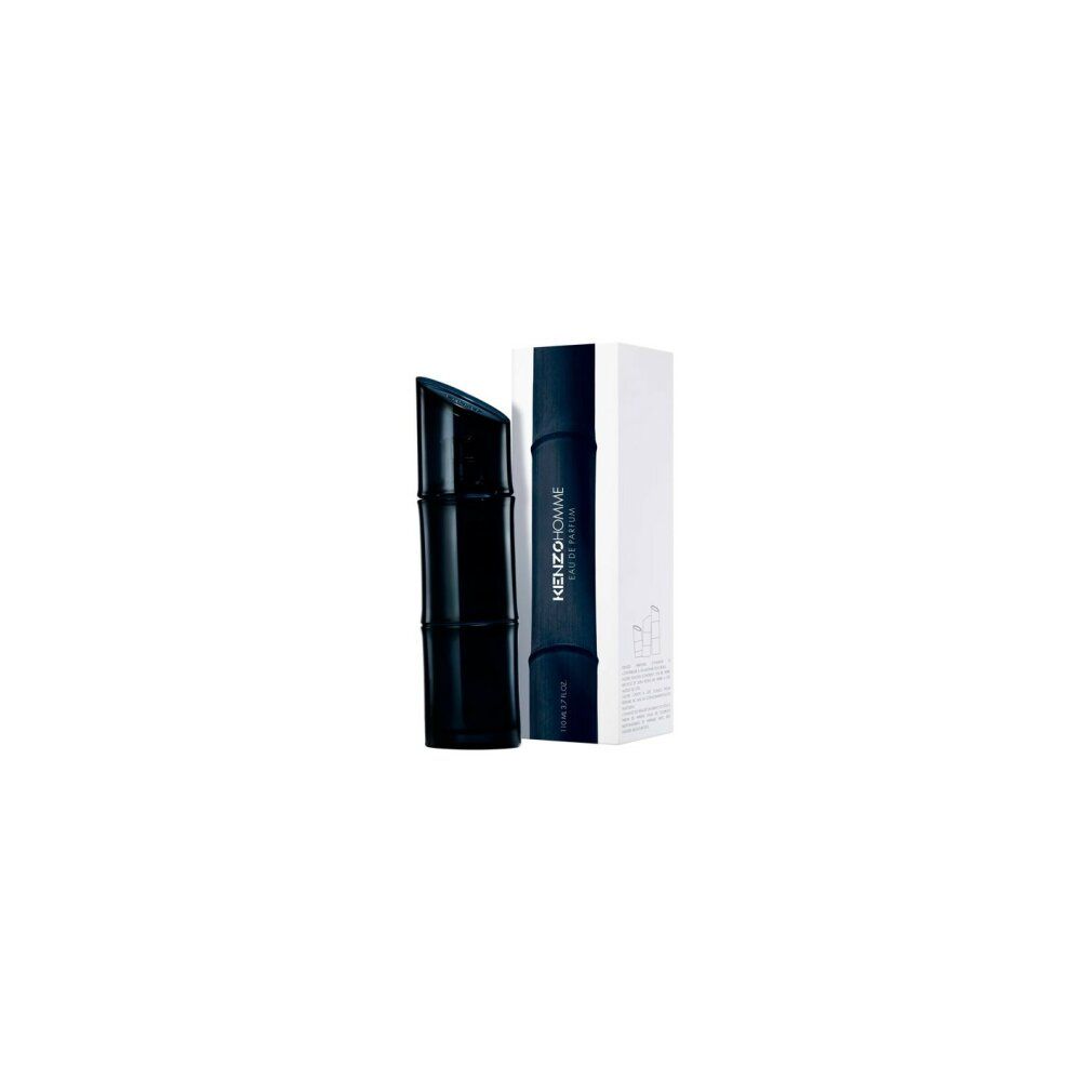 Flacon bleu foncé et emballage. L'emballage porte la mention KENZO HOMME Eau de Parfum.