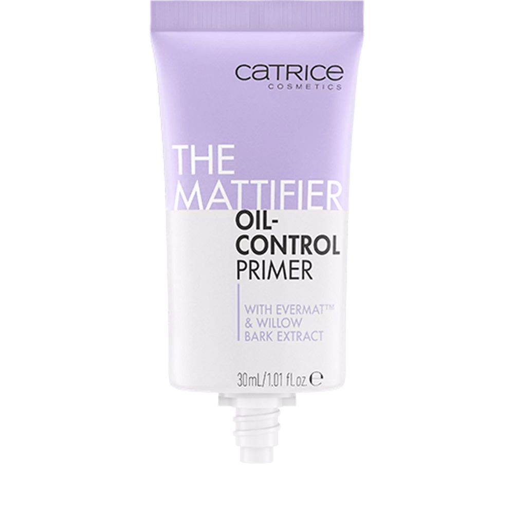Tube violet. Inscription: Catrice, The Mattifier Oil-Control Primer. Contient Evermat & extrait d'écorce de saule. 30ml.