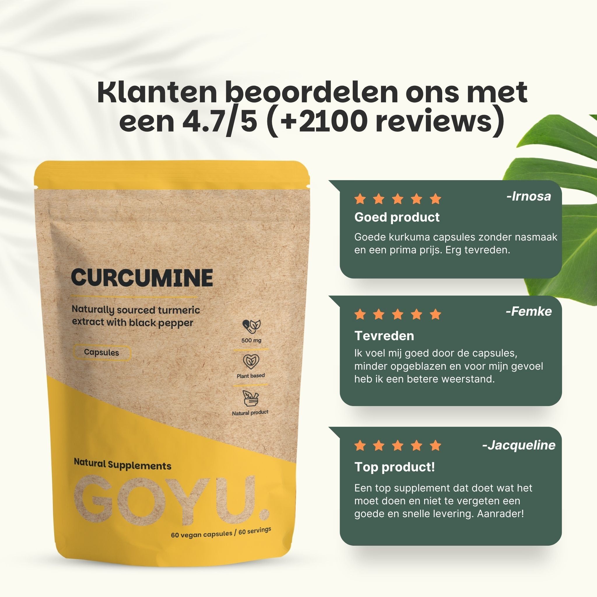 Bruine zak met kurkuma-extractcapsules. 95% curcumine. 60 capsules.