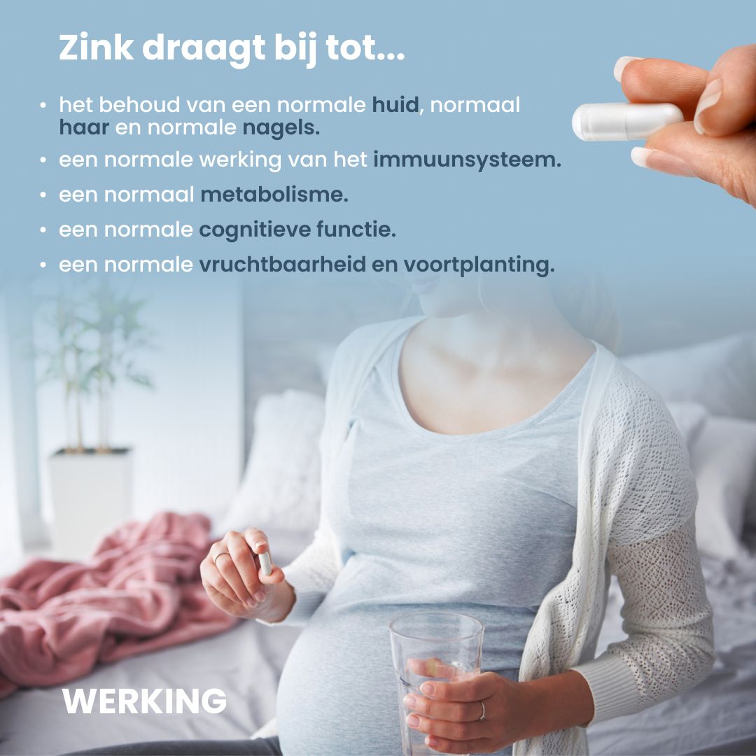 Zwangere vrouw neemt zinkcapsule in.