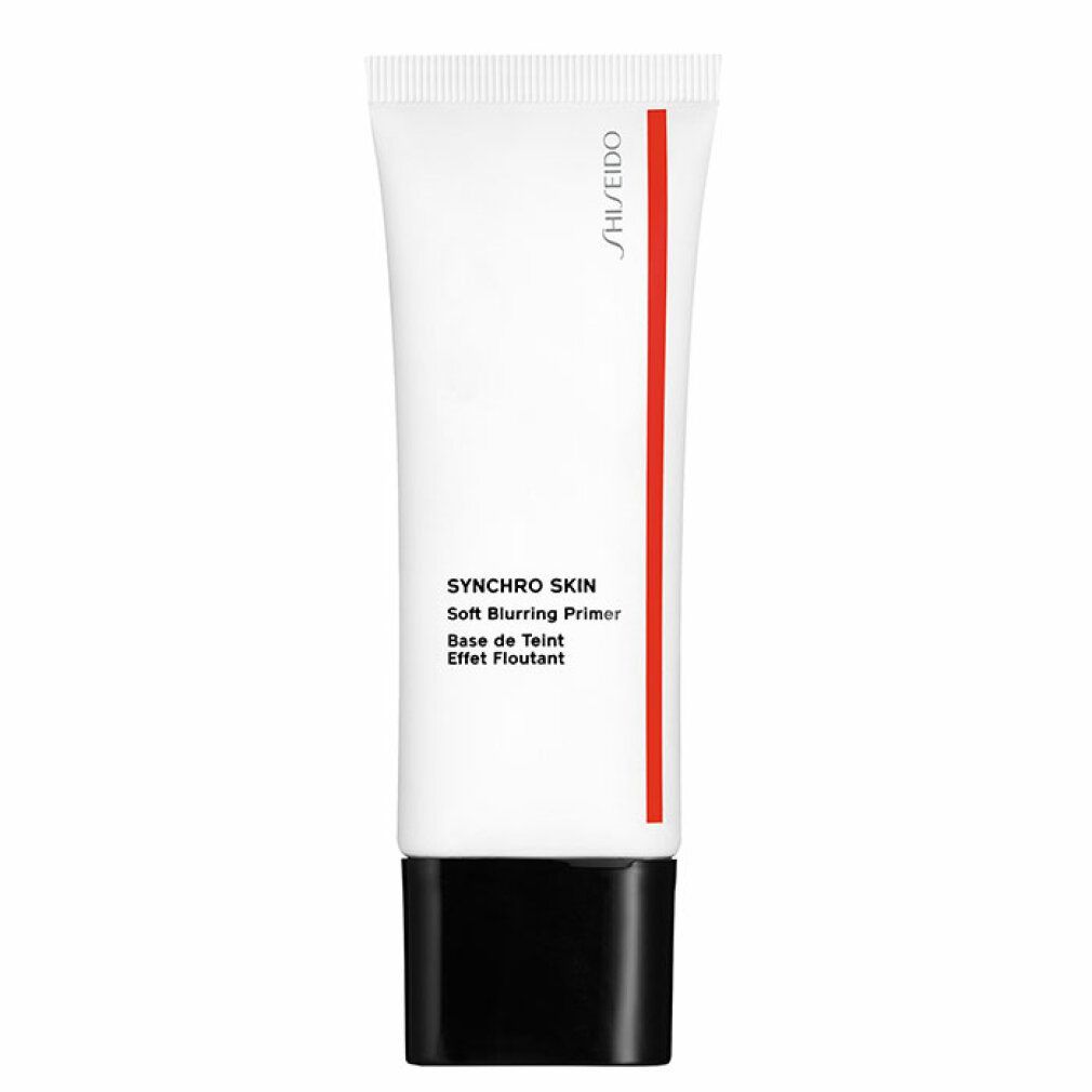Tube blanc, base noire, bande rouge. Inscription: SYNCHRO SKIN Soft Blurring Primer.